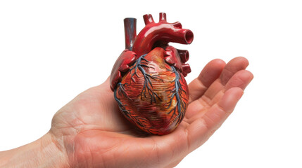 Doctor is holding a model of human heart on transparent background