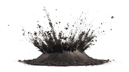 Dark soil exploding with transparent background