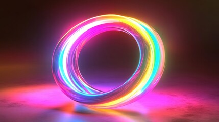Poster - A bright neon circle glows with vibrant colors, set against a cosmic backdrop filled with swirling hues and a celestial atmosphere