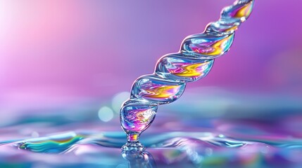 Colorful spiral pipette drops liquid, abstract background, science concept, stock photo