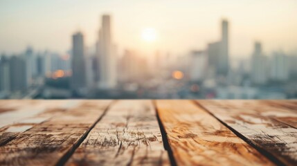 Wall Mural - a wooden table in the foreground provides a perfect vantage point to admire the city skyline as the 