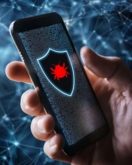 Poster - Futuristic Concept of Cybersecurity with Smartphone and Bug Symbol