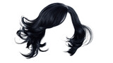 Long black hair blowing in the wind with transparent background