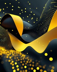 Poster - Yellow and black dynamic shapes with glowing dots abstract tech concept background