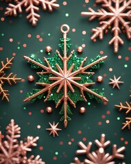 Poster - Copper and green sparkles abstract Christmas concept background