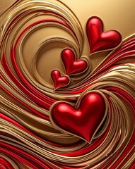 Poster - Gold and red swirling lines abstract romantic Valentines concept background