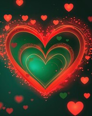 Poster - Green and red soft glowing heart shapes abstract romantic Valentines concept background