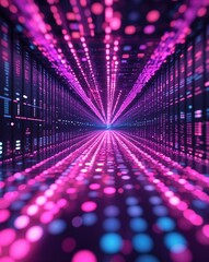 Poster - Pink and purple glowing data streams abstract tech concept background