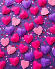Poster - Pink and purple heart shaped confetti abstract romantic Valentines concept background