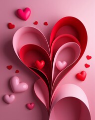 Poster - Pink and red soft curves abstract romantic Valentines concept background
