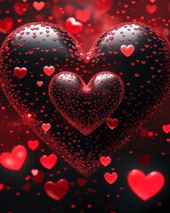 Poster - Red and black glimmering hearts abstract romantic Valentines concept background