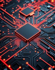 Poster - Red and black glowing circuit patterns abstract tech concept background