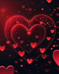 Poster - Red and black glowing hearts abstract romantic Valentines concept background