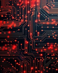 Poster - Red and black glowing circuit patterns abstract tech concept background