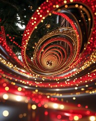 Aufkleber - Red and gold swirling lights abstract Christmas concept background