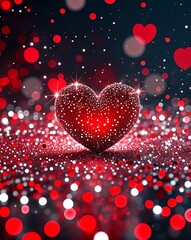 Poster - Red and white sparkling dots abstract romantic Valentines concept background