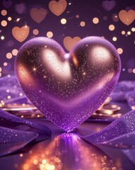 Poster - Rose gold and purple sparkling glows abstract romantic Valentines concept background