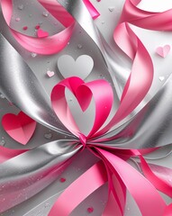 Poster - Silver and pink flowing ribbons abstract romantic Valentines concept background