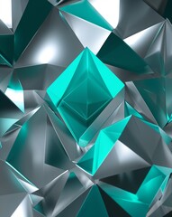 Poster - Silver and teal illuminated geometric shapes abstract tech concept background