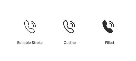 Leinwandbilder - Phone icon set, Telephone icon symbol. Call icon sign, Contact us icon in flat style ( editable stroke, outline, solid icons )