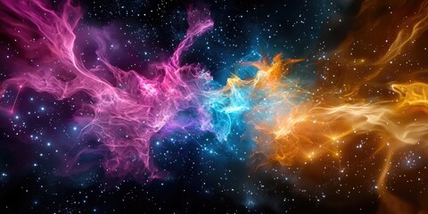Leinwandbilder - Abstract Cosmic Network of Colorful Light and Energy, Representing Connections in Space and Time, Futuristic Visuals with Stars and Nebula Representations