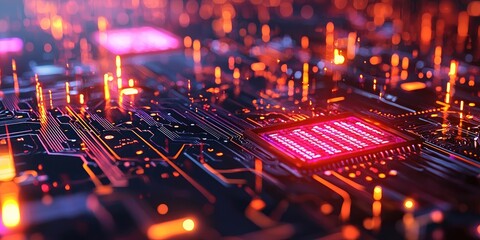 Poster - Digital Lock on Circuit Board with Glowing Binary Code, Representing Cybersecurity and Data Protection in a Technological Environment