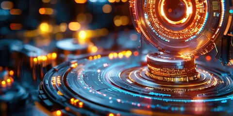 Fototapete - Futuristic Data Visualization with Interactive Graphs and Charts on a High-Tech Digital Interface in a Modern Business Environment