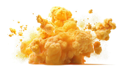Poster - Yellow particles exploding creating a smoke effect with transparent background