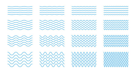 Poster - Wave line set. Sea wave pattern. Wave ornament decorations. Wavy zig zag lines. Wave thin line background. Blue water waves illustration. 