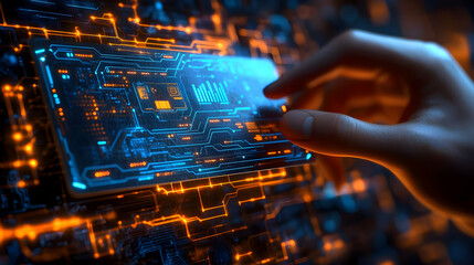 Poster - Hand interacts with digital data screen
