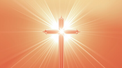 Wall Mural - Glowing christian cross emitting light rays on orange background