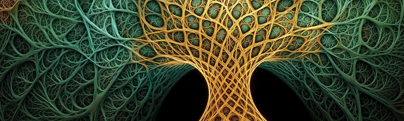 Poster - Golden tree of life spreading its roots in a surreal world