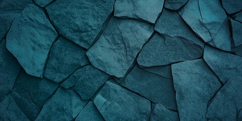 Poster - Dark turquoise stone wall forming a decorative pattern