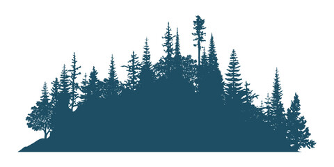 silhouette of a forest, isolated on white background