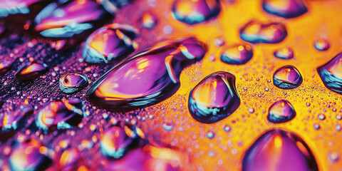 Poster - Colorful water droplets reflecting vibrant surface