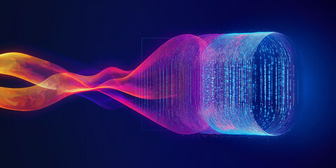 Fototapete - Digital stream flowing into a database, big data visualization, colorful abstract background
