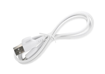 Wall Mural - One USB charge cable isolated on white, top view