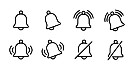 Fototapete - Notification bell outline icon set collection. Alarm reminder, alert sign symbol