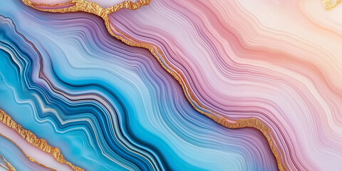 Aufkleber - Pastel blue and pink marble texture with gold veins creating a luxurious design