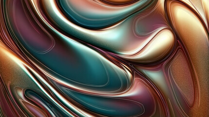 Poster - Metallic liquid creating abstract wavy shapes background