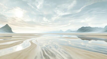 Wall Mural - Serene Coastal Landscape with Soft Reflections and Gentle Waves