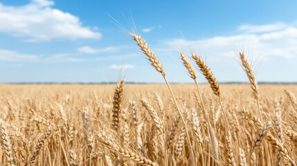 Wall Mural - golden field of heirloom wheat swaying gently under blue sky