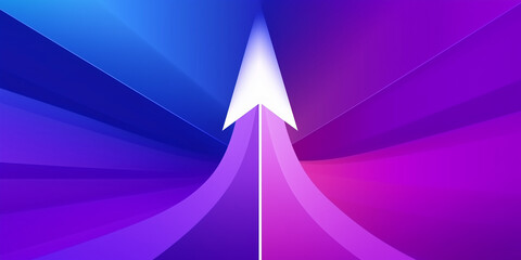 Poster - White arrow pointing upwards symbolizing growth and success on a vibrant blue and purple background