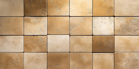 Poster - Beige square ceramic tiles showing a textured surface creating a seamless pattern
