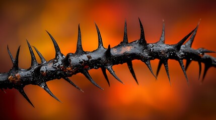 Wall Mural - Thorny branch, autumn leaves, macro photography, nature detail, fall background