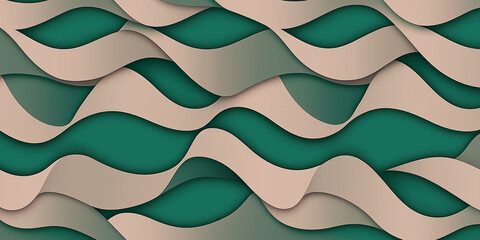 Poster - Beige waves flowing over emerald green background creating stunning visual effect
