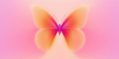 Poster - Butterfly with orange wings and pink body on pink background