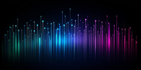 Poster - Colorful glowing vertical lines expanding in digital cyberspace