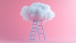 © Berkah - Two Ladders Reaching a Fluffy Cloud in Pink