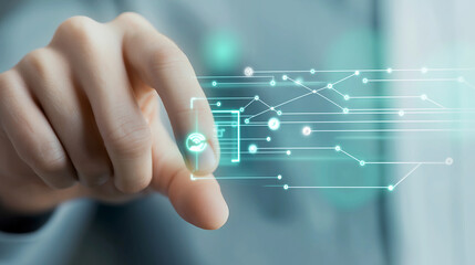 Aufkleber - Businessman using digital screen with data information and network connection